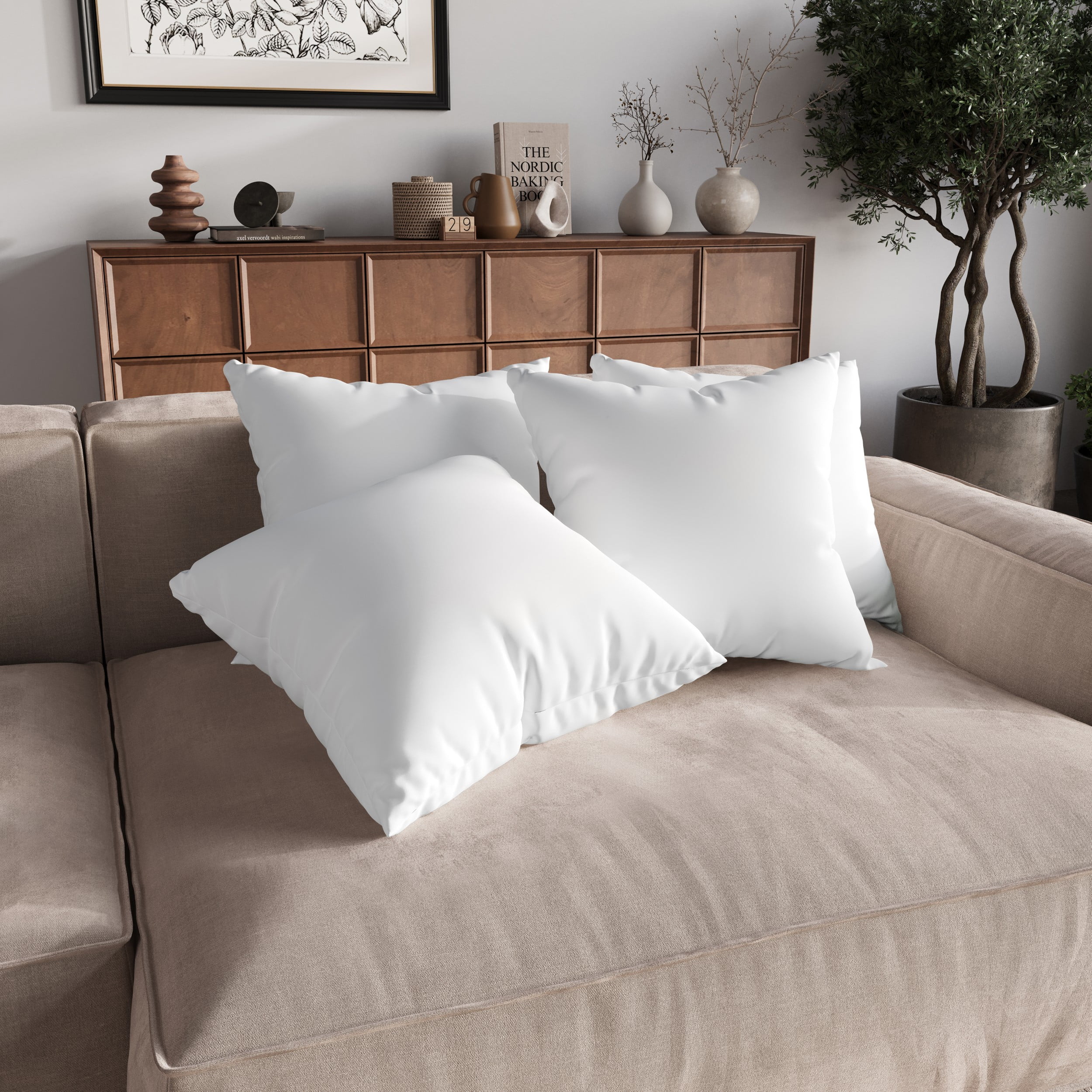 Home Design Calais Square Throw Pillow Inserts 20x20 Inch, Set of 4, Bedroom & Couch, Soft Decorative Pillow Insert, White