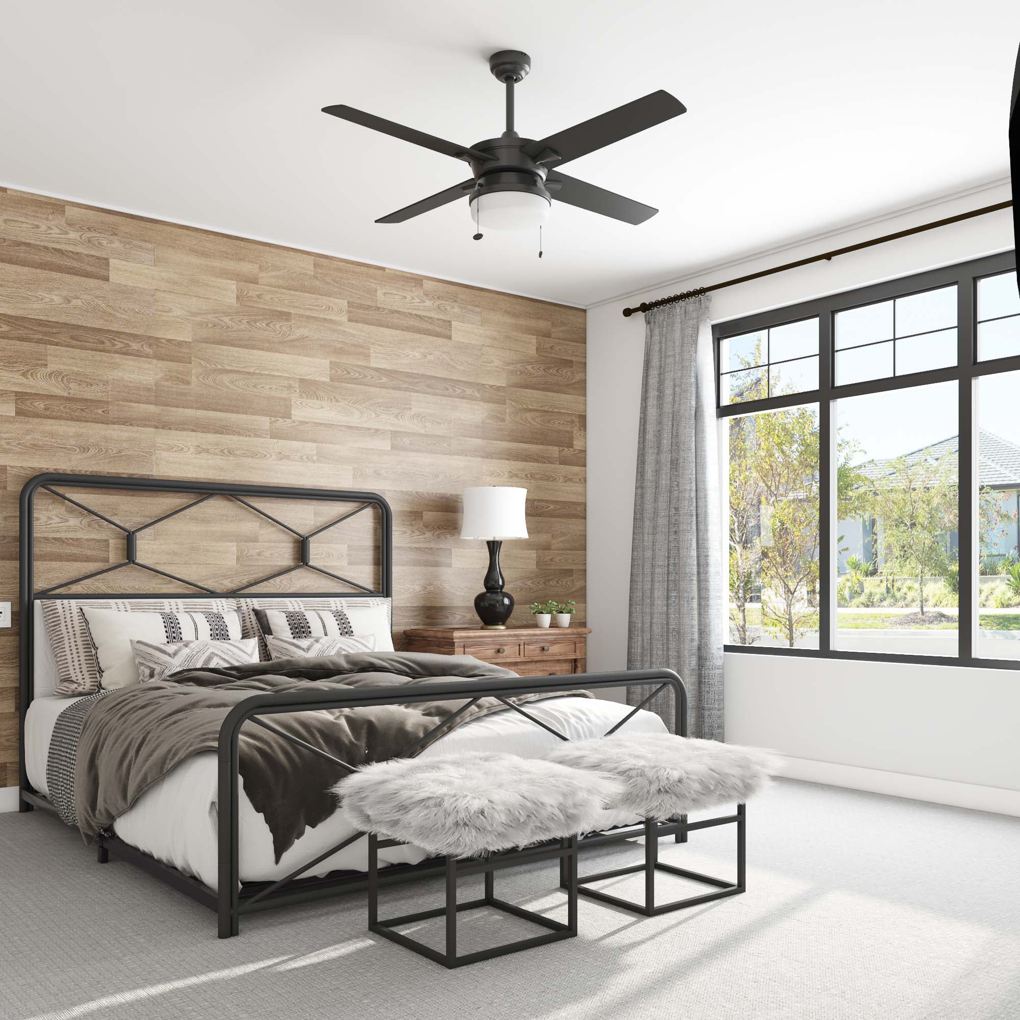 Better Homes & Gardens Blair 52'' Black Modern Indoor Ceiling Fan with Light 4 Blades Pull Chains