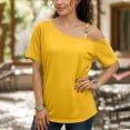thumbnail image 6 of Women's Short Sleeve Tunic Tops One Shoulder Tops Sexy Cold Shoulder Shirts Summer Short Sleeve T-Shirts Vacation Loose Casual Tees, 6 of 6