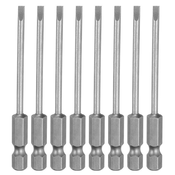 Uxcell 8pcs SL3 Puntas de Destornillador Ranurado 3mm Punta Ranurada Vástago Hexagonal de 1/4" Longitud de 75mm (3") Cabeza Plana Magnética Brocas de Acero S2 Destornillador Industrial