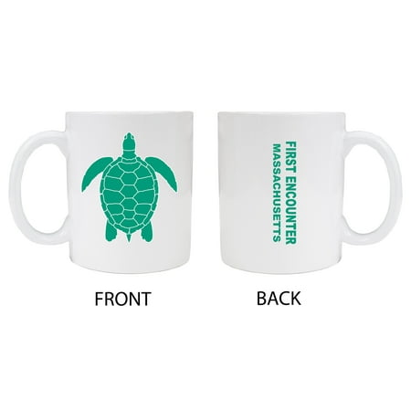 

First Encounter Massachusetts Souvenir White Ceramic Mug Turtle Design 2-Pack