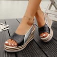 thumbnail image 3 of Rokment Womens Metallic Color Block Platform Wedge Dressy Sandals Vintage Casual Leather Peep Toe Chunky High Heels Slingback Dress Summer Shoes with Adjustable Back Strap for Ladies Grey Size 8, 3 of 8