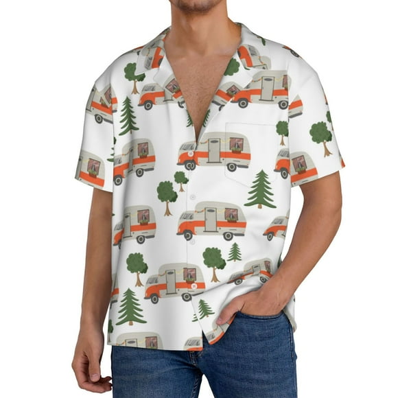 Naloa Camp Van Print Men's Loose Fit Cuban Collar Short-Sleeve Shirt, Hawaiian Shirts, Mens Shirts Casual for Everyday Wear Outings-X-Large