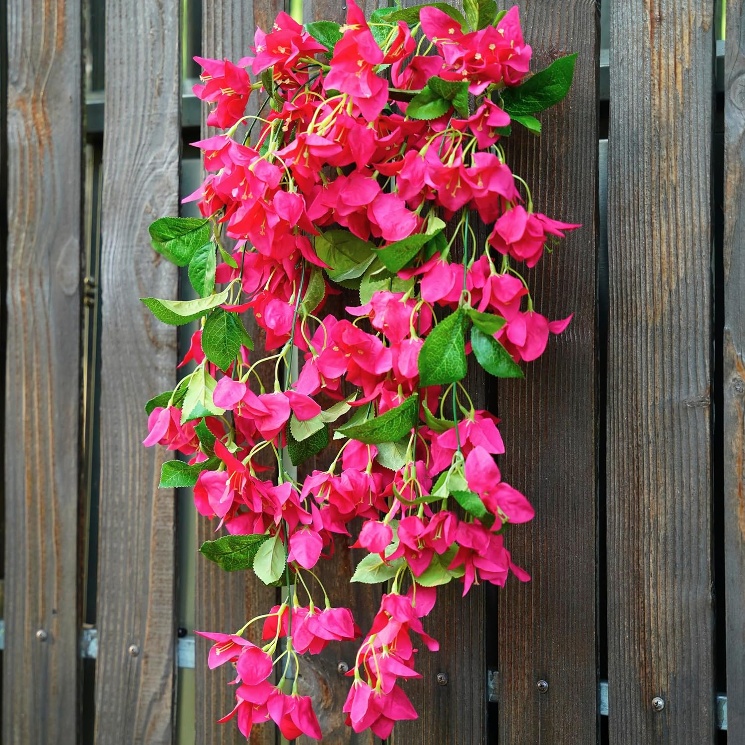 2Pack Artificial Bougainvillea Flowers, Faux Silk Long Vines Hanging Plants for Outdoor Decor, UV Resistant Realistic Fake Flowers for Porch, Patio, Balcony, Yard, Home Summer Decoration, Red Rose