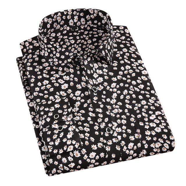 Camisa de hombre con cuello vuelto, camisa de corte informal de moda de manga larga con estampado para ir de compras