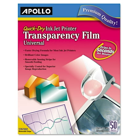 Apollo Quick-Dry Color Inkjet Transparency Film, Letter, Clear, 50/Box