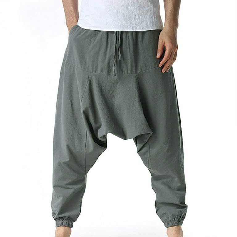 YABCSAZ Mens Baggy Harem Pants Elastic Waist Hippie Anime Pant