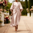 thumbnail image 1 of Mceream Robe Maxi en Satin à Manches Chauve-Souris pour Femmes Col Rond Taille Froncée Mariage Cocktail Soirée Formelle Grande Taille Rose TP, 1 of 8