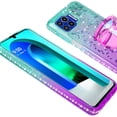 thumbnail image 4 of Phone Cover Compatible for Moto One 5G Case, Moto G 5G Plus Case, Moto One Lite Case Liquid Floating Quicksand with Diamond Ring Stand for Magnetic Car Mount and Lanyard - Purple on Teal, 4 of 5