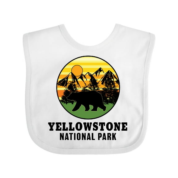 Inktastic Yellowstone National Park with Bear Mountains and Trees Cricle Boys or Girls Baby Bib