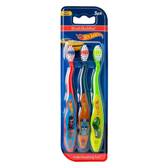3/Pack Hot Wheels Toothbrush in 3 Assorted Color with Soft bristles