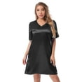 thumbnail image 2 of inhzoy Women's Satin Nightgowns V Neck Side Split Sleepshirt Short Sleeves Sleepwear Nightshirt, 2 of 7