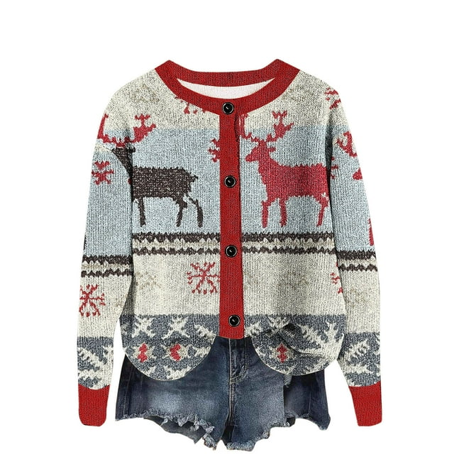 RXMEKW Cardigan Imprimé pour Femmes Manches Longues Col Rond Boutonné devant Manteau Décontracté Haut en Polyester Bleu Pâle Taille g