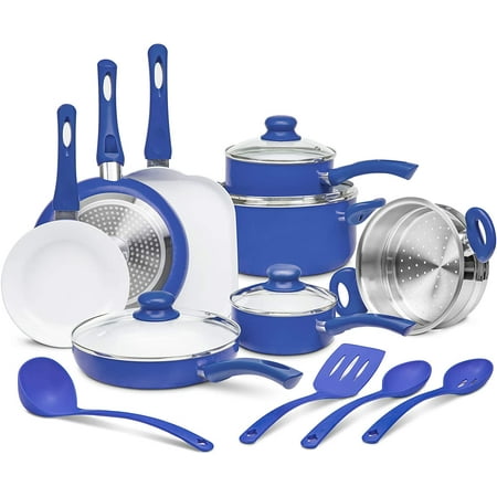 Ivation Ceramic 16-Piece Nonstick Cookware Set w/ Induction Ready Base | Toxin...