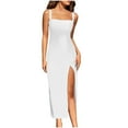 thumbnail image 2 of Neewe Women's Summer Maxi Dress Casual Plain Off Shoulder Spaghetti Strap Split Hem Long Dresses, 2 of 8