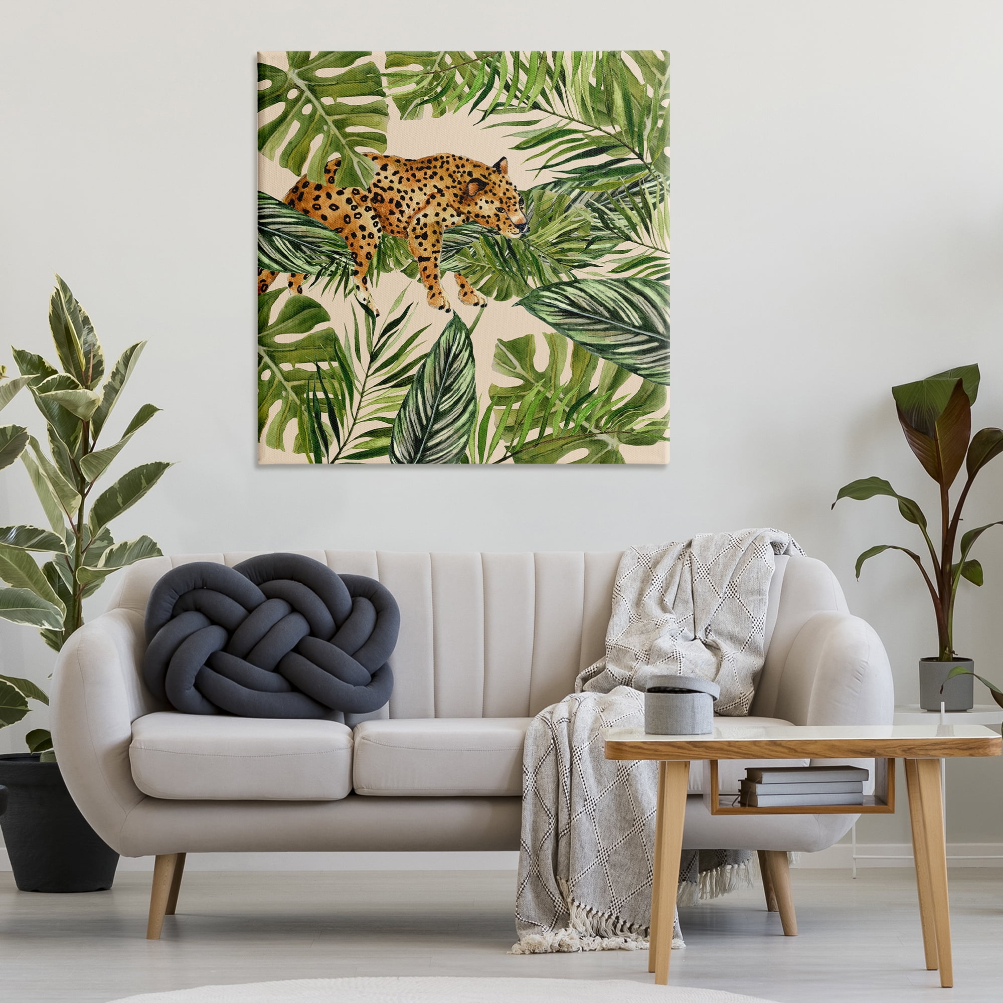 Stupell Industries Resting Leopard on Branch Plants & Flowers Painting Wrapped Canvas Art Print Wall Art, 36 x 36