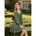 thumbnail image 5 of Lanbubble Girls Long Sleeve Floral Dress Square Neck Ruched A-Line Casual fall winter Dress 7-14 Years, 5 of 10