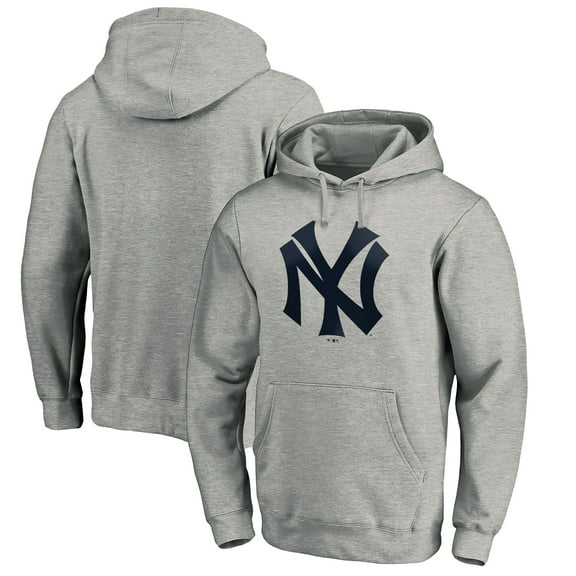 Men's Heather Gray New York Yankees Cooperstown Collection Huntington Logo Fitted Pullover Hoodie