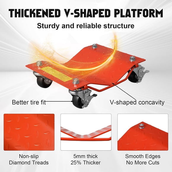 GloryStar Car Dolly, Set of 4 Heavy Duty Car Wheel Dolly Set for Moving Car, 6000 Lbs Capacity Wheel Dollies with Wheels & Brakes, Car Movers for Cars, Trucks, Trailers, Motorcycles
