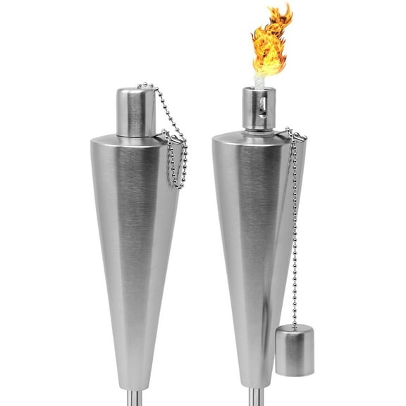 Sorbus 2-Pack Stainless Steel Torches - 5 ft. Long Garden Patio Décor  (Silver - Cone)