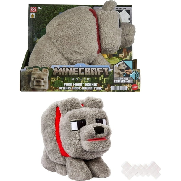 Juguete de peluche Mattel Minecraft Dennis The Wolf con sonido de alimentación