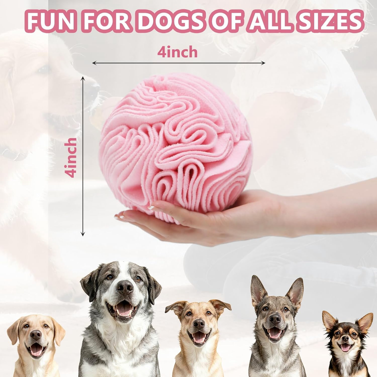 Snuffle Ball for Dogs, Slow Feeder Mental Enrichment Toy, Cute Interactive Puzzle Game for Anxiety Relief & Indoor Fun, Pet Search Game for Small Medium Dogs, Machine Washable Light Red,Small