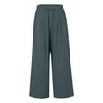 thumbnail image 5 of Jamsmile Womens Pants Summer High Waisted Drawstrings Linen Wide Leg Beach Pants With Pockets Casual Pure Color Loose Trousers, 5 of 5