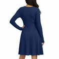 thumbnail image 5 of VEKDONE Ribbed Knit Sweater Dress for Women Fashion Long Sleeve Scoop Neck A-Line Dress Casual Flowing Pleated Dresses Summer Vacation Housewear Dress Navy M, 5 of 7
