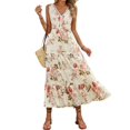 thumbnail image 2 of Women'S Summer Maxi Dress Floral Tie Front Casual Boho Beach Flowy Sundress White 1 L, 2 of 9