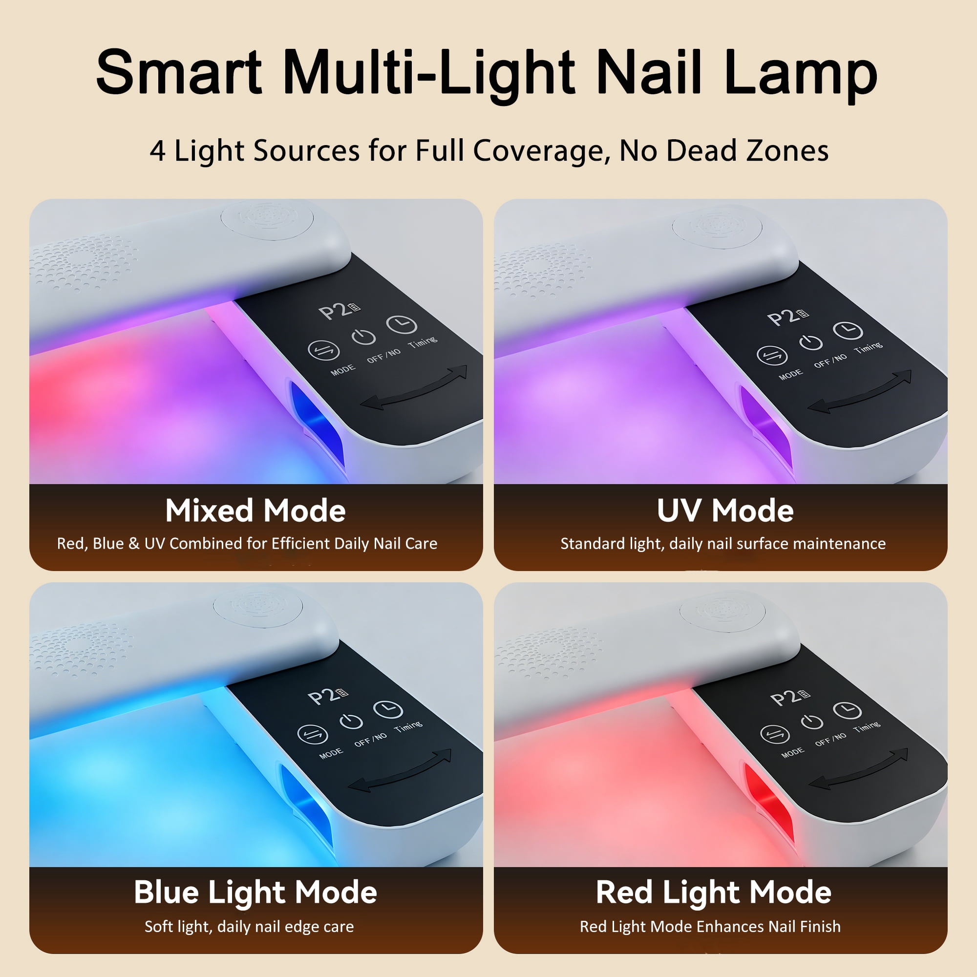 Cordless LED Nail Care Light with 4 Timer & 4 Light Modes, Rechargeable Touch Screen Nail Light Therapy Device with 240° Adjustable Panel for Home Manicure & Nail Care