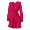 thumbnail image 2 of Women's Wrap Skater Dresses V Neck Long Sleeve Ruffle A-Line Mini Party Dress, 2 of 4
