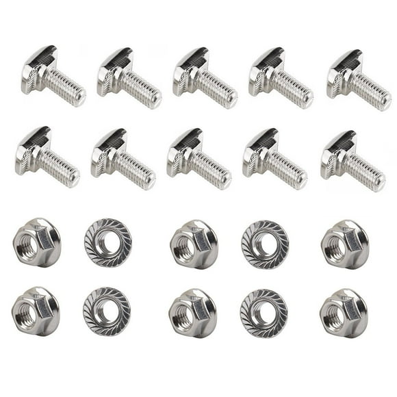 PZRT 10pcs M5 x 16mm Hammer Head Bolt T Screw,10pcs M5 Hexagon Flange Nuts Set, Carbon Steel Nickel Plated for 2020 Series Standard 6mm T-Slot Aluminum Profile