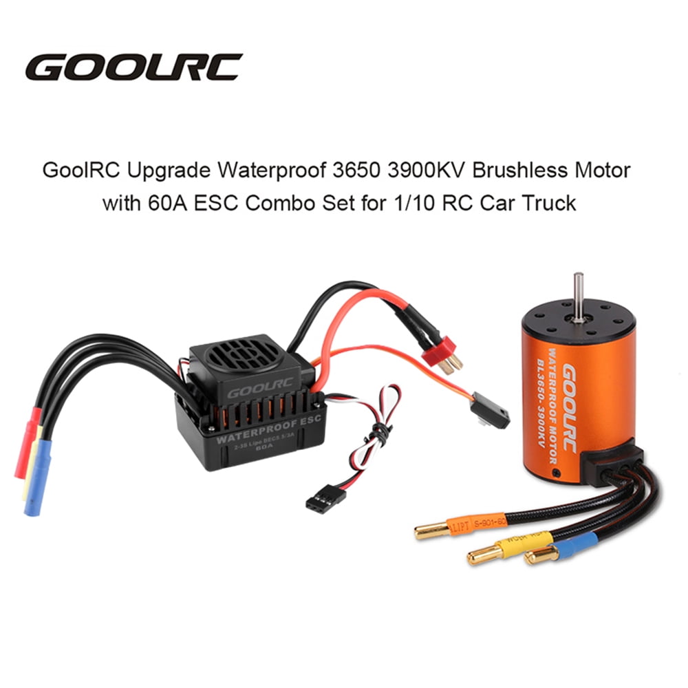Hobby Fans Upgrade Waterproof 3650 4300KV Brushless Motor 3.175mm Shaft with 60A ESC Combo Set for 1/10 RC Car Truck 