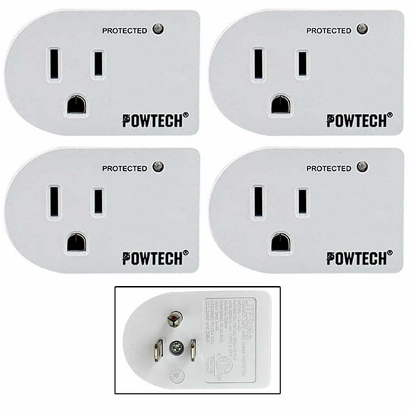 4 Pc Single Outlet 3 Prong Power Adapter Grounded Wall Tap Surge Protector Plug