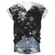 thumbnail image 2 of Fiudx Ofertas de La Semana Top de Manga Corta con Cuello En V y Estampado Navideño para Mujer, 2 of 3