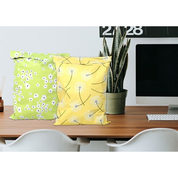 10x13 Dancing Yellow Dandelions,  Green WildFlowers Print Design Self Sealing Mailing Shipping Bags Combo, Flat Self Sealing FUN Envelopes