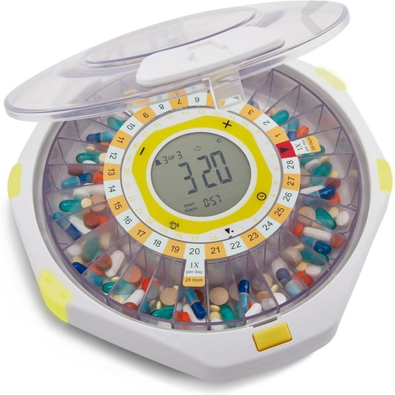 LiveFine Bluetooth Automatic Pill Organizer with Alerts, Lock & LCD - Clear Lid