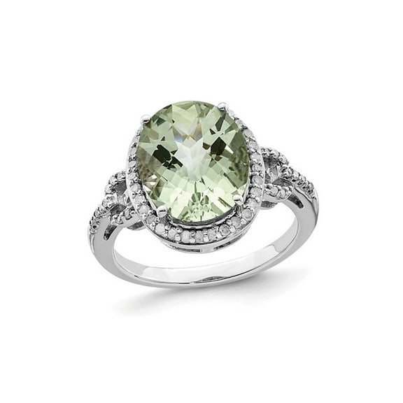 4.55 Carat (Ctw) Oval-Cut Green Quartz Ring in Sterling Silver with Diamonds for Women