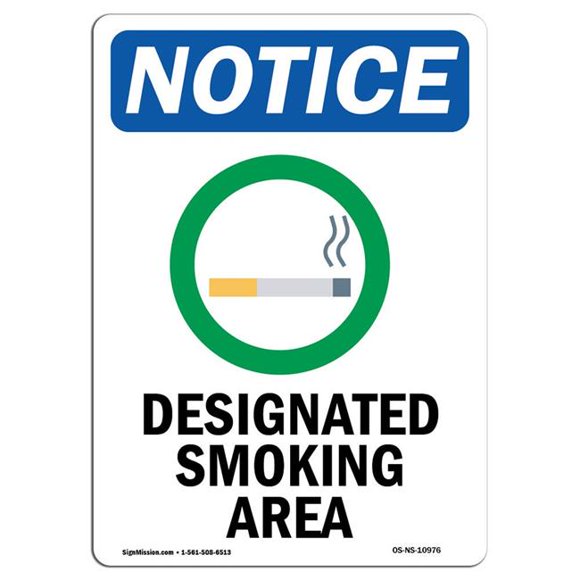 SignMission OS-NS-A-1218-V-10976 12 x 18 in. OSHA Notice Sign - Designated Smoking Area