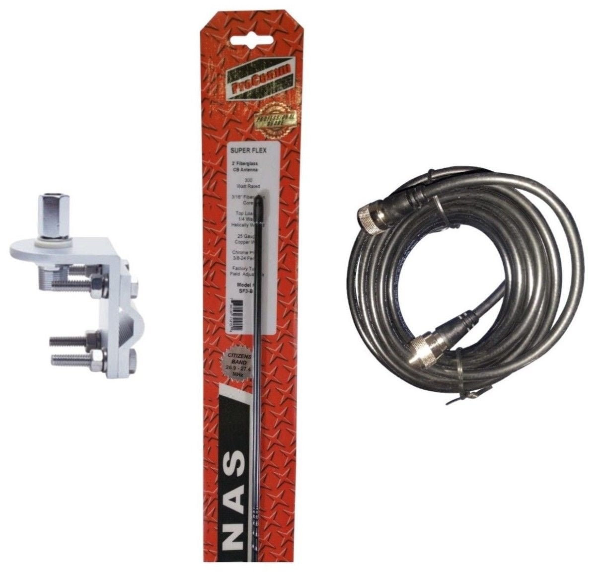 SF4B 4' SUPER FLEX CB FIBERGLASS ANTENNA, 18ft DS RG8X, MIRROR