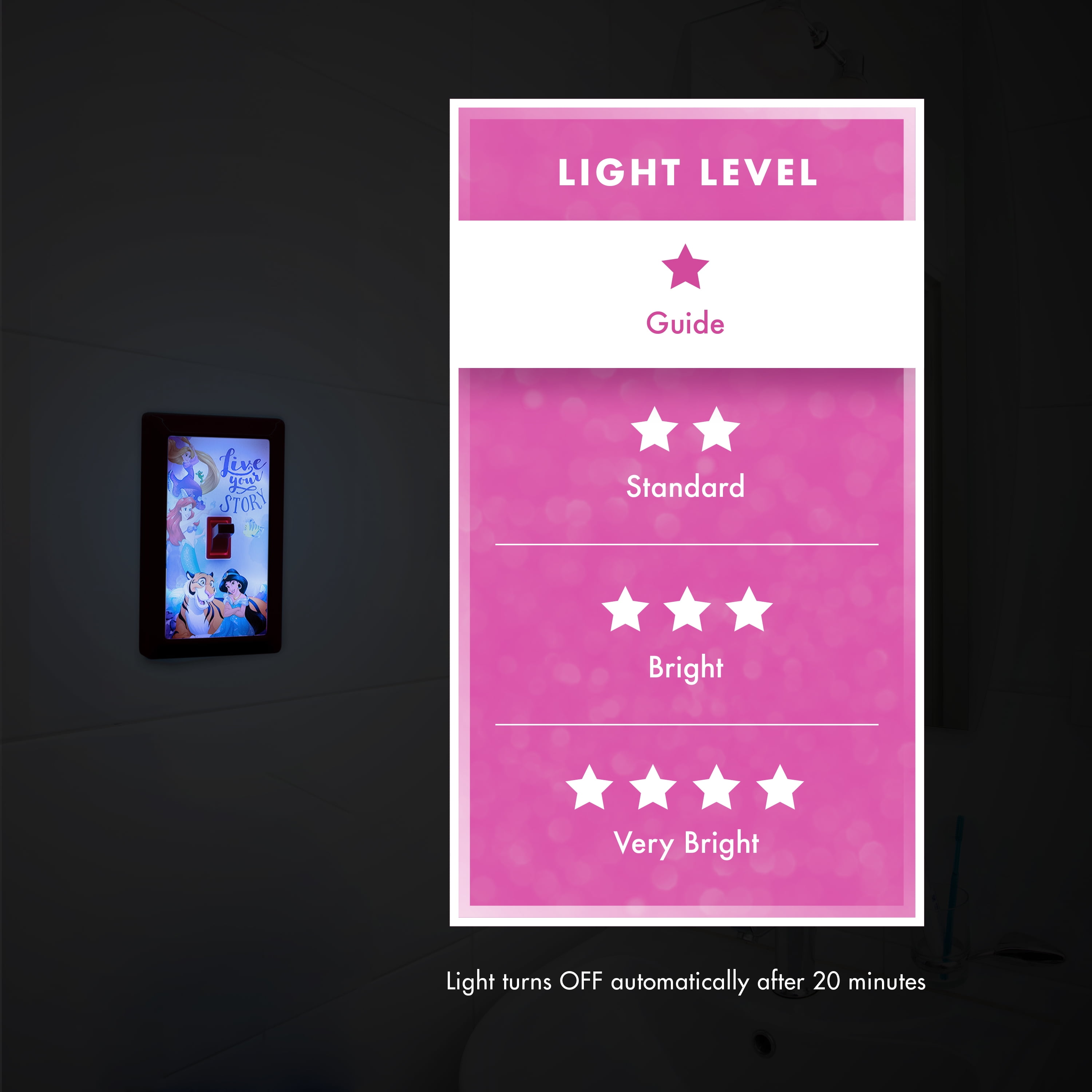 Disney Princes LED Night Light Wall Switch, Battery Powered, 44487