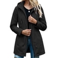 thumbnail image 2 of Waterproof Jackets for Women, Long Sleeve Hooded Windbreaker Outerwear with Drawstring Waist & Pockets, Outdoor Travel Wear | VerBelle,Black L, 2 of 7