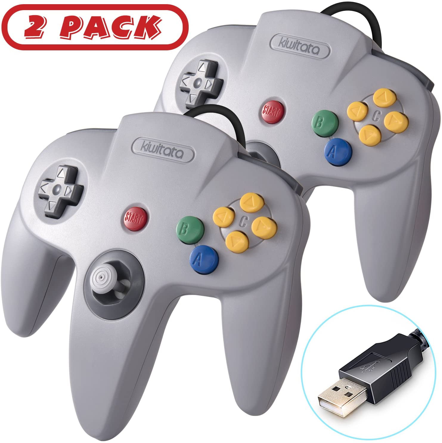 Grey 3rd Party Classic Retro N64 Bit USB Wired Controller for PC and MAC 