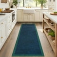 thumbnail image 2 of Hasoo Runner Neutral Geometric Border Rug 2x6 Non-Slip Washable Low Pile Solid Print for Kitchen Indoor Navy, 2 of 6