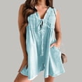 thumbnail image 1 of MKLEKYY Pijama Corto Para Mujer, Informal, Sin Mangas, Con Lazo En La Parte Delantera, De Mezclilla, Mono Corto De Verano, De Mezclilla, Con Bolsillo, 1 of 4