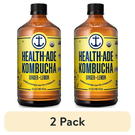 (2 pack) Health-Ade Probiotic Kombucha Tea, Ginger Lemon, 16 fl oz