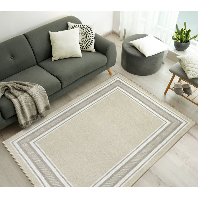 Beverly Rug Indoor Bordered Area Rugs, Non Slip Rubber Backing Modern  Living Room Area Rug, Navy, 2x3 