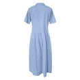 thumbnail image 4 of Vestido camisero largo con bolsillos y manga corta liso para mujer, poliéster spandex, estilo informal similar al lino, tallas S-XXXXXL, 4 of 5