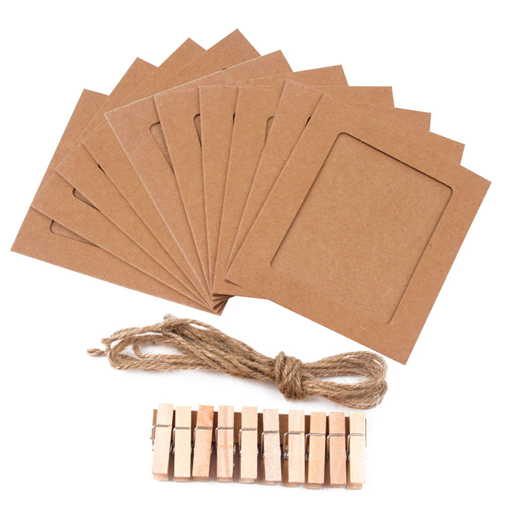 10Pcs DIY Paper Photo Wall Art Picture Hanging Album Frame With Hemp Rope Clips