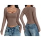 thumbnail image 3 of Camisas de Larga para Mujer, Tops Cortos, Cuello Cuadrado, Camisetas Básicas para Salir, Ropa de Invierno Y2K 2025 Color Café S, 3 of 7